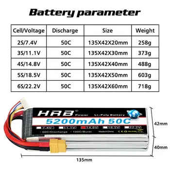 HRB Lipo Batteri 2S 5200mah 3s 4s 11.1 v 14,8 v batteri 50C med XT60 stik til rc rc bil båd Fly drone helikopter