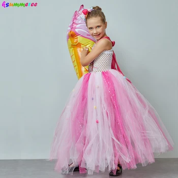 Is Sweet Candy Piger Tutu Kjole med Hår Buer Kids Fødselsdag Tutu Kostume Pageant Princess kjole Kjole Slikkepind Kjole