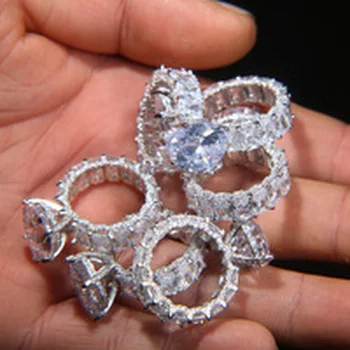 Mousserende Nadver Fremme Deluxe-Smykker 925 Sterling Sølv, Stor 8ct AAAAA Sona cz Par Ring Engagement Band Ring for Kvinder