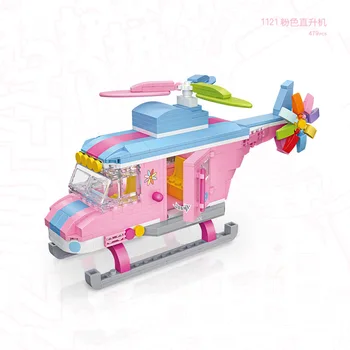 LOZ mini blok stave plug byggesten retro radio helikopter grammofon pink legetøj til børn gaver