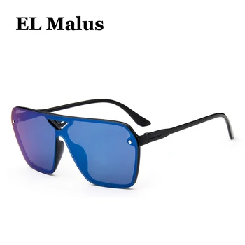 [EL Malus]2018 Nye Store Billede Square Solbriller UV400 Kvinder Mænd Overdimensionerede Anti Reflekterende Blå Sort Linse Spejl solbriller