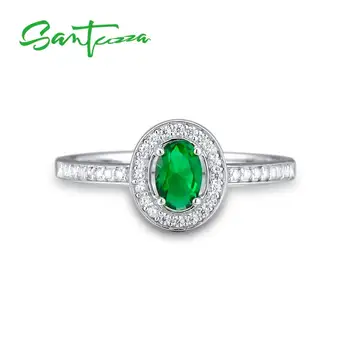 SANTUZZA Ring For Kvinder Ren 925 Sterling Sølv Skinnende Ovale Grønne Glas Hvid CZ Ring Delikat Trendy Mode Smykker