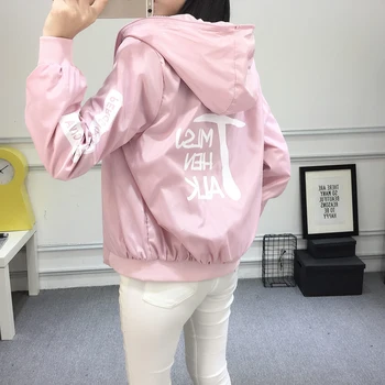 HAYBLST Brand Kvinder Hooded Jakke Nye 2019 Efterår Mode Patchwork Vindjakke Plus Size XL koreanske Løs Kawaii Dame Jakker
