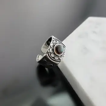 Sort Shell Pearl Ringe Med Retro Antikke Solen Blomster Ægte 925 Sterling Sølv Ringe For Kvinder Justerbar Unikt Design