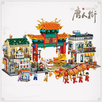Nye LOZ min chinatown 1030 Kinesiske Traditionelle Kultur byggesten Dragon Lion Dance /Street view Arkitektur gaver 3581pcs