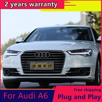 KOWELL bil styling Til Bil Styling Hoved Lampe for Audi A6 LED Forlygte 2012-2018 A6L C7 Forlygter LED-KØRELYS kørelys montage