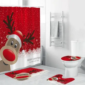 Badeværelse skridsikker Vandtæt Jul Badeværelse Tæppe Toilet Dække Måtten kan Vaskes badeforhæng Badeværelse Mat Indstille hot salg
