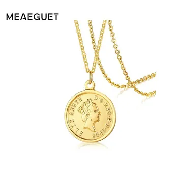 Mønt-Vedhæng Dronning Elizabeth Circle Halskæde i Rustfrit Stål Golden Kvinder Smykker Gaver til hende
