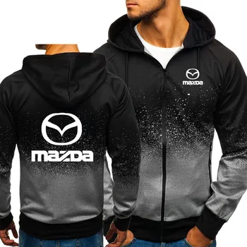 Jakke Mænd Mazda Bil Logo Print Casual HipHop Harajuku Gradient farve Hætte Herre Fleece Sweatshirts lynlås Hættetrøjer Mand Tøj