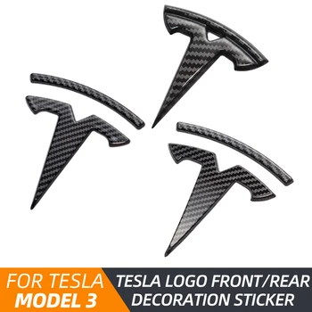 3pcs sæt carbon fiber for Tesla Model 3 Auto Logoer rattet patch dekoration Ændret tilbehør Hoved bil Hale box logo