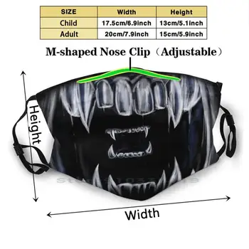 Maske - Xenomorph Munden Print Genanvendelige Pm2.5 Filter DIY Munden Maske Børn Cyle Ansigt Ansigtsværn Tænder, Hugtænder Monster Xeno Xenomorph