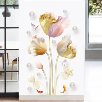 DIY 3D Tulipaner Blomster Butterfly Wall Sticker stuen Indgang Hjem Dekoration Gangen Soveværelse vægoverføringsbilleder Vægmaleri Plakat