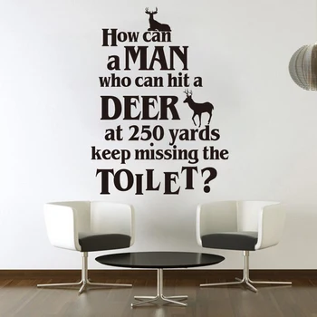 Mand, Der Kan Ramme Hjorte Holder Manglende Toilet Vægoverføringsbillede Jagt Badeværelse Citat