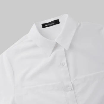 Celmia Kvinder Hvide Skjorter, Lange Toppe 2021 Efteråret Revers Asymmetrisk Bluser Split Afslappet Og Elegant Kontor Blusas Tunika Plus Størrelse 7