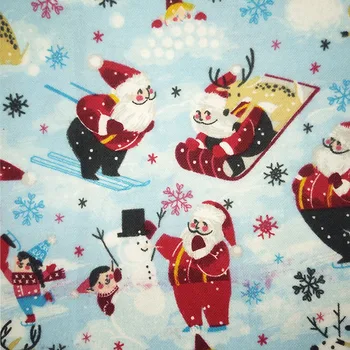 Bred 140cm LT.Blå Tegnefilm Jul Bomuld Mikro-slibning Santa Claus Trykt Stof Syning Materiale DIY Baby Tøj