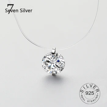 925 Sterling Sølv Krystal Zircon Perle Vedhæng Choker Halskæde Gennemsigtig Fiskesnøre 2020 Fine Smykker Til Kvinder