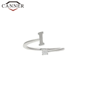 CANNER 925 Sterling Sølv Ring for Kvinder 26 engelske bogstaver Åbning Justerbar CZ Zircon Ringe, Smykker anillos