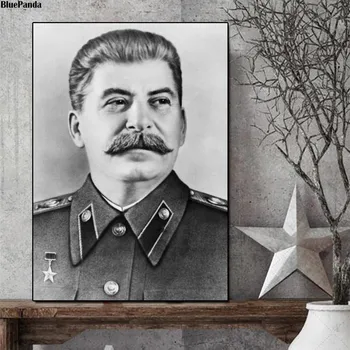 Stalin Portræt Lærred, Plakat Print Figur maleri Minimalistisk Kunst Sort Hvid Væg Billede Moderne boligindretning