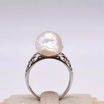Personlig barok-ring, hvid, barok perle, 925 sølv, retro overdrevet ring, mine damer perle ring