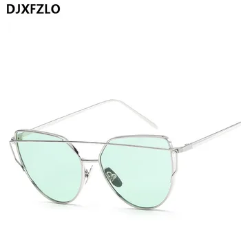 Ny Mode-Cat Eye Solbriller Kvinder Luksus Brand Design Mirror Linse Vintage solbriller Rose Gold Metal UV400 oculos