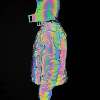 Mænd, Der Afspejler Rainbow Jakke Vinter Streetwear Vindjakke Dreng Reflekterende Polstret Kvinder Frakke Varm Glød Hætteklædte Parka Dropshipping