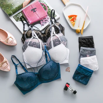 Udenlandske handel på tværs af grænsen Japansk cup sexy lace bra hot salg pige smuk tilbage blødt stål ring undertøj sæt