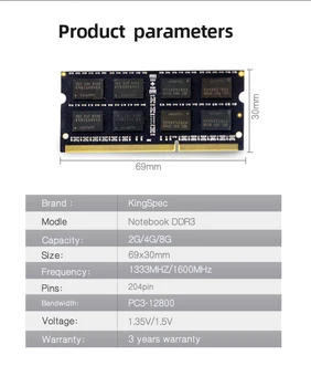 KingSpec ddr3 Memoria 8GB RAM 4GB 21600mhz Sodimm 204-Pin-For Intel-Bærbar Ddr3L 1.35 V 4gb 8gb Bærbare Computer tilbehør