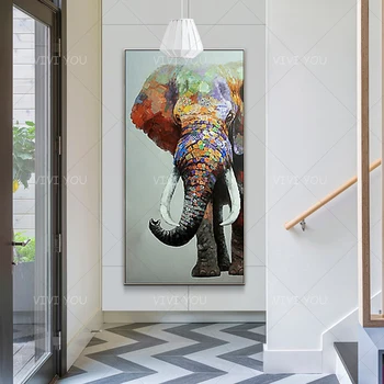 Farverige, Søde Dyr Elefant Hemmelige Olie Maleri På Lærred Moderne Indretning Håndlavet Abstrakt Billede Håndmalet Maleri