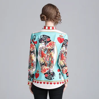 Kvalitet Mode Designer Bane Shirt med lange ærmer Kvinder print Turn-down Casual Bluse