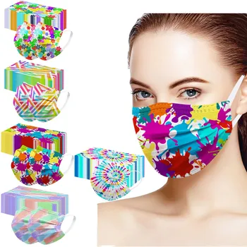 Voksen Disponibel ansigtsmasker Unisex Trykt Bløde Masker Til Voksne Tre Lag ansigtsmasker 50STK Farverige Tre Lag Mondkapjes