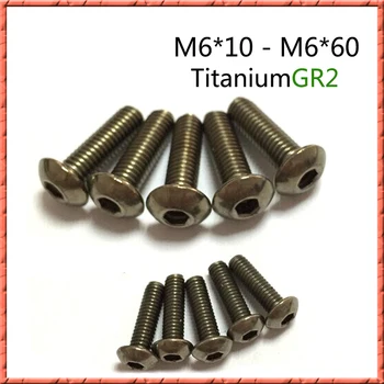 50stk/masse M6*L Ren Titanium button head socket screw titanium legering lille skrue GR2 ISO7380 M6*10/12/15-50/55/60