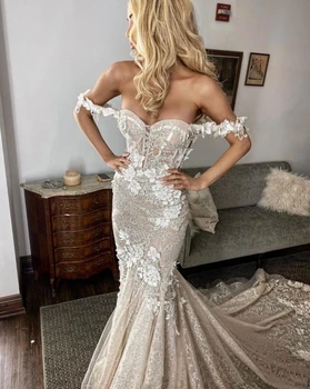 Luksus Champagne Blonder brudekjoler 2020 robe de mariee Havfrue brudekjoler Sexet Ryg-Off Skulderen Brude Kjole