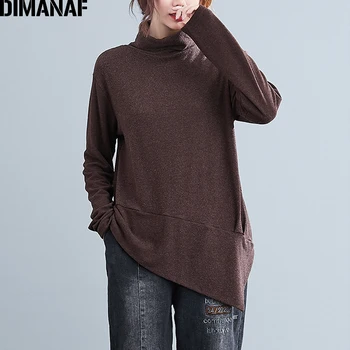 DIMANAF Plus Size Kvinder Sweater Grundlæggende Dame Toppe, Trøjer Rullekrave, Efterår og Vinter Strik Casual Løs Skjorte Kvinde Tøj