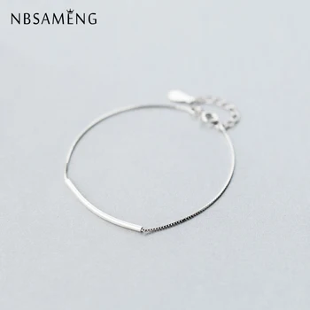 NBSAMNEG 925 Sterling Sølv Armbånd En Pind Kæde Smil armbånd & Armbånd 16cm Justerbar For Kvinder Smykker