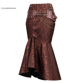 Charmian Vintage Victorianske Goth Steampunk Nederdele til Kvinder Brun Pose Kæde Sexet Slank Aften Party Lang Fiskehale Nederdel
