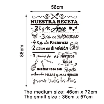 Klistermærker Nuestra Receta Vinyl Væg Kunst Decal Stue Home Decor Poster Hus Dekoration 56 cm x 88 cm