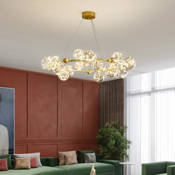 Kreativ og Moderne Nordisk LED Lysekrone Spise Stue Glas Bolden Hængende Lampe Soveværelse Lobby Deco Runde Guld Inventar