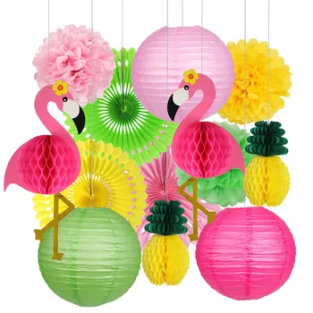 Tropiske Pink Flamingo Party Dekorationer Forsyninger Ananas Honeycomb Pom Poms Blomster Papir Lanterner til Sommer fødselsdagsfest