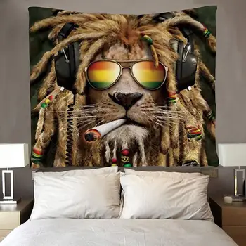 Art Wall Hippie Kunst Reggae, Rasta Cool Lion Gobeliner Vægtæppe