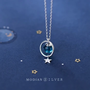 Modian Mode 925 Sterling Sølv Farverige Krystal Geometriske Cirkel, Stjerne Vedhæng passer til Kvinder Justerbar Halskæde Fine Smykker