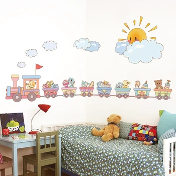 Kreativ Tog Wall Stickers DIY Tegnefilm Dyr Legetøj vægoverføringsbilleder for Kids Baby Soveværelser Hjem Dekoration