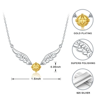 925 Sterling Sølv Klassiske Golden Snitch Vedhæng Kæde Guld Kugle Vinger Halskæde til Kvinder, Mode Smykker Gaver Engros