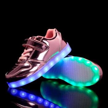 Størrelsen 25-37 Børn Led lyser Sneakers Lysende Sneakers til Drenge, Piger Hook og Loop Glødende Sko Børn Casual Sko med Lys