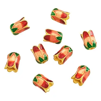 10stk Legering Perle Caps 5-Blad med Emalje for smykker at gøre DIY-Lys Guld, Farverige, 11x8mm, Hul: 2mm