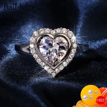 BaliJelry Luksus Kvinder Ring 925 Sølv Smykker Hjerte-form AAA Zircon Sten Finger Ringe til Bryllup Engagement Tilbehør