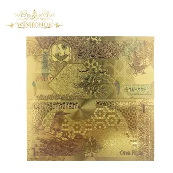 10stk/masse Varmt Salg For Farve Qatar Pengesedler 1 Riyals Sedler i 24k Guld Falske Papir Penge Til Gave