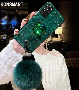 KONSMART Tilfældet For Samsung Note 20 Ultra Søde Hårbold Telefon-etui Til Samsung Galaxy Note 20 Luksus Glitter Marmor Silikone Cover