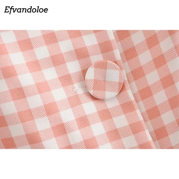Efvandoloe Koreanske Pink Ternet Bluse Kvinder Elegant Kvadratisk Krave Tunika Ferie Sommer Damer Toppe 2019 Shirts