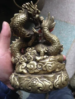 Kinesiske folk Lovende Messing Kobber skulptur Palace FengShui stereoskopisk Dragon Kunst Statue dekoration metal håndværk.