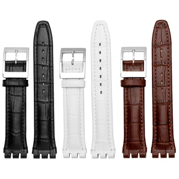 17mm 19mm kvalitet i ægte læder urrem sort brun armbånd i sølv spænde udskiftning læder armbånd passer Swatch rem